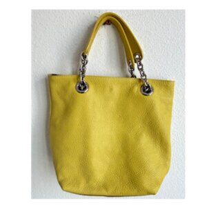 MAURIZIO TAIUTI Yellow Pebbled Leather Tote Bag Silver Chain Italian Handbag